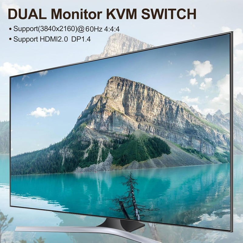 KCEVE 4K KVM Switch 2 Monitors 2 Computers HDMI DP, USB 3.0 KVM Switch Dual Monitor 4K@60Hz MST for 2 Computer Share Keyboard Mouse, with Wired Remote - Image 4